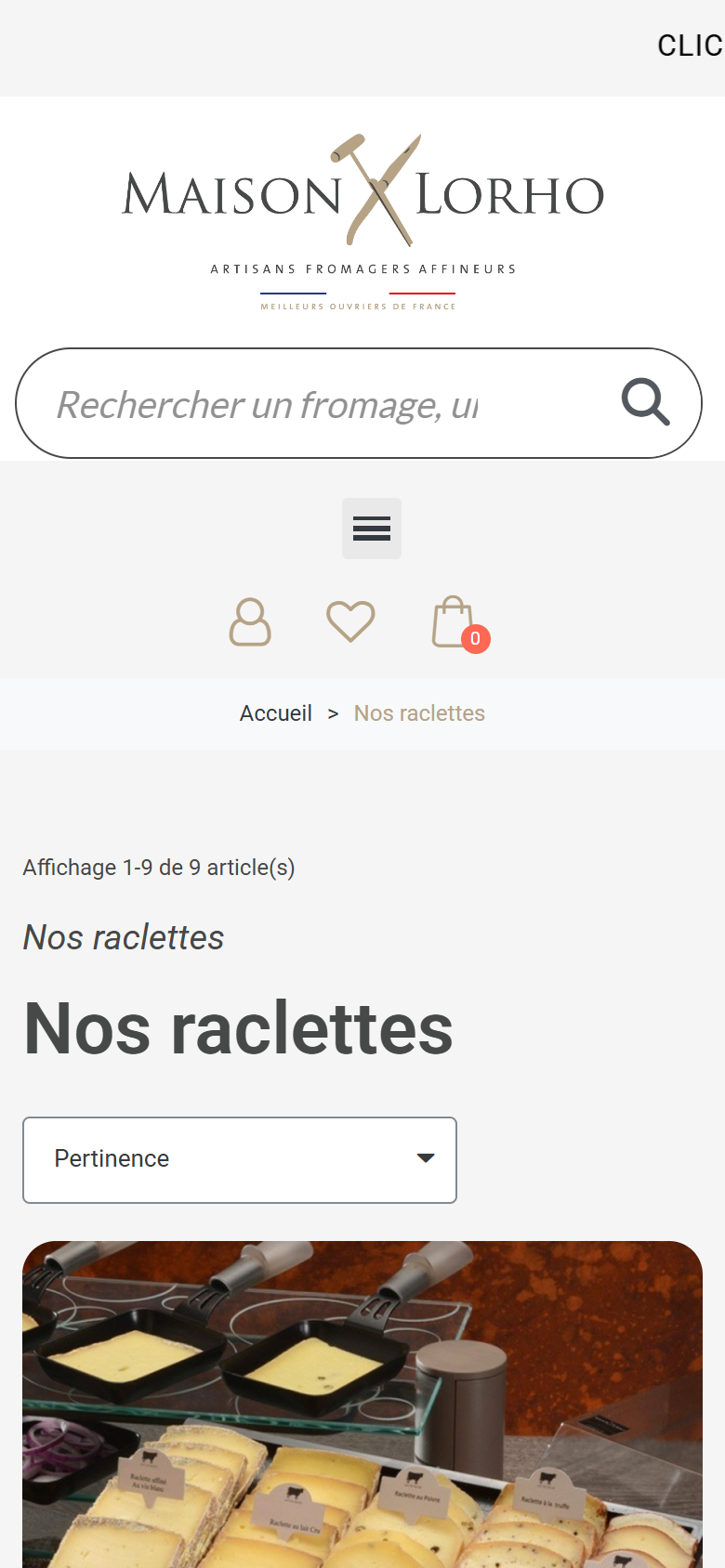 Catalogue fromages sur mobile Maison Lorho